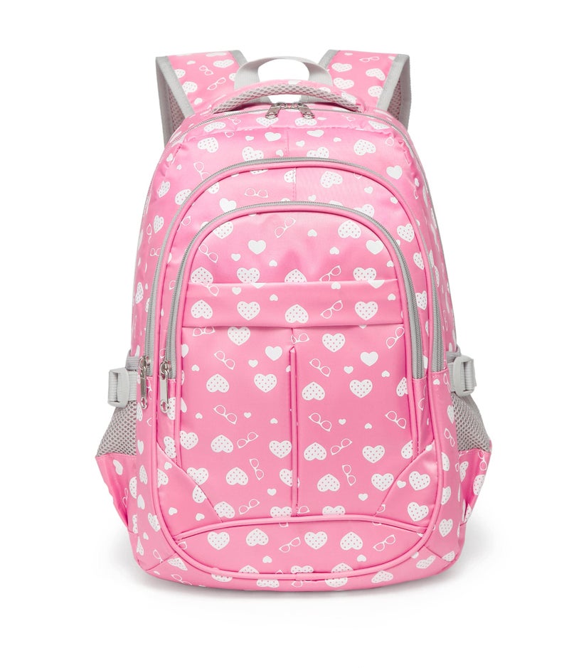 BLUEFAIRY Kids Backpacks for Girls Elementary Primary Middle School Bookbag 17 Inch for Girls Backpacks Ages 6-8 School Bag Mochilas Escolares Para NiÃƒÂ±as Heart Print Pink - Image 1